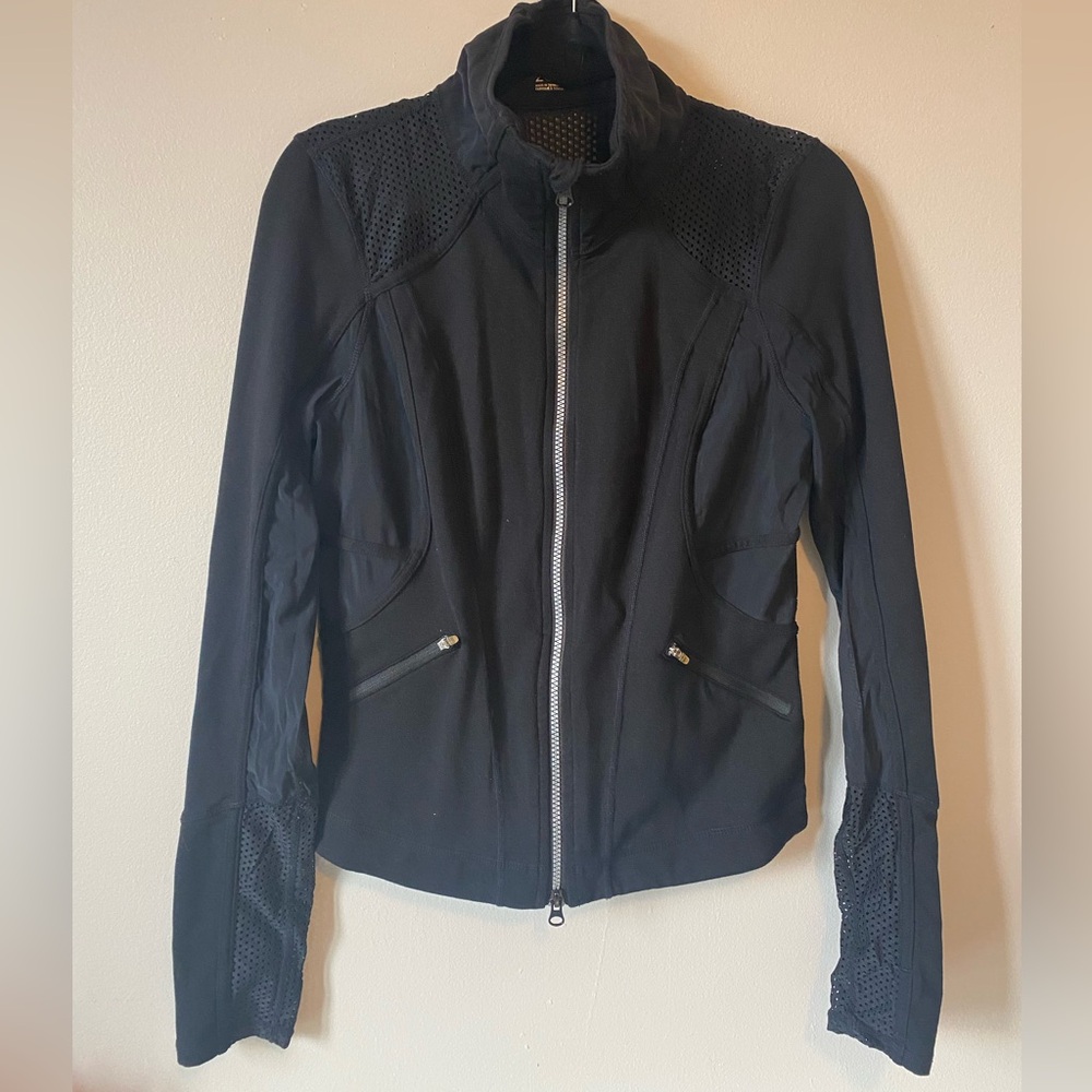 Zella Black Bomber Zip Up Sweater Sz L